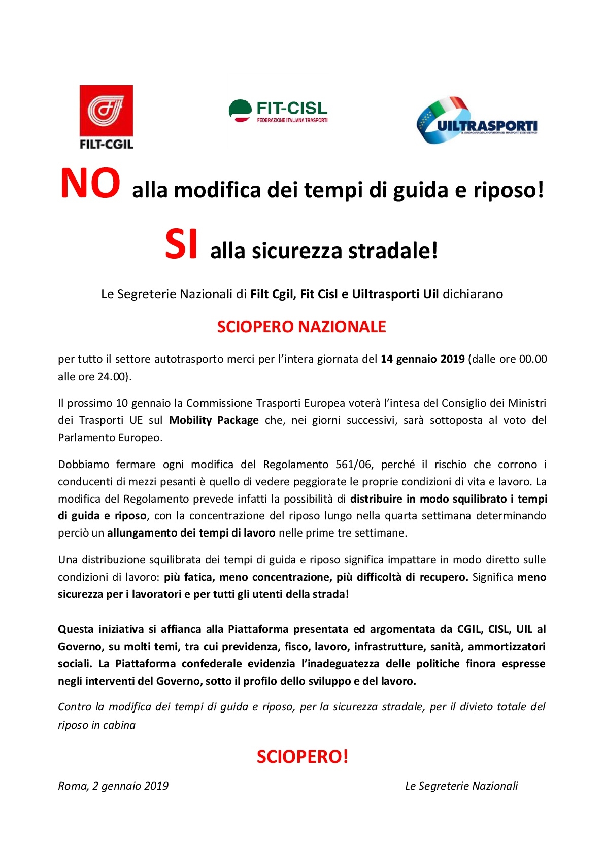 Mobility package, Uiltrasporti: resta molto alta l’attenzione