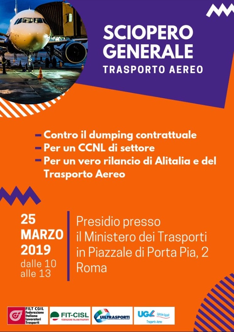 25 marzo sciopero nazionale del trasporto aereo