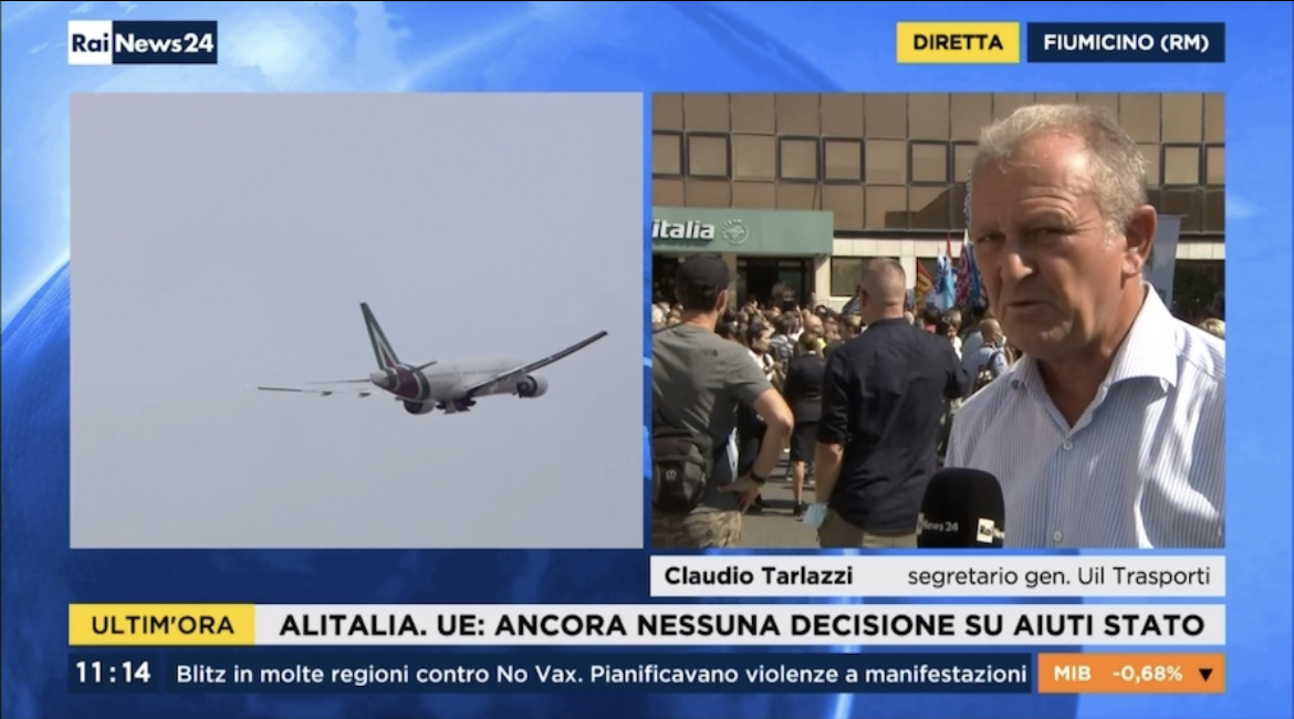 Il Segretario Generale, Claudio Tarlazzi, in diretta a Rainews 24 sulla vertenza Alitalia ITA