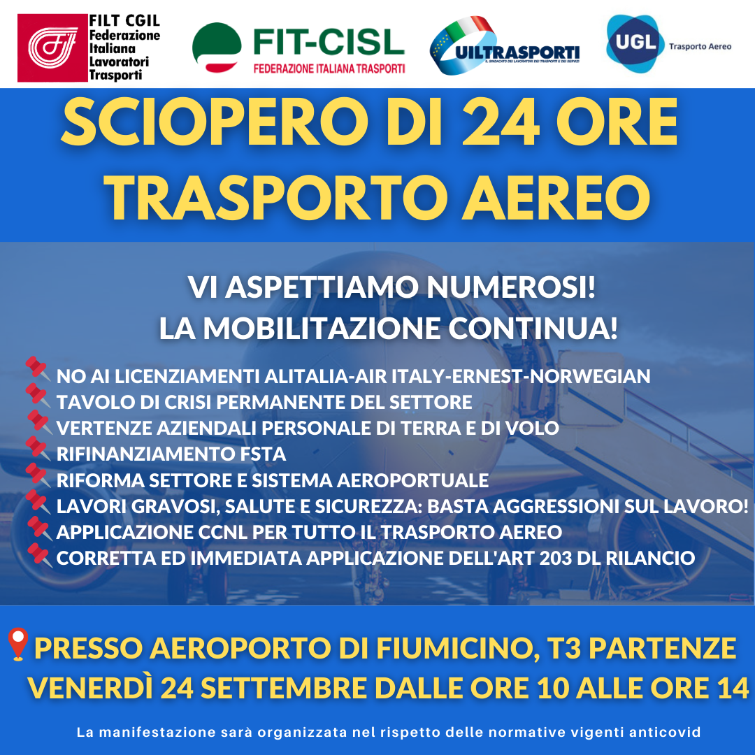SCIOPERO DI 24 ORE DEL TRASPORTO AEREO