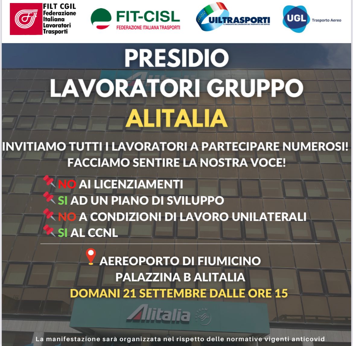 La mobilitazione dei lavoratori del gruppo Alitalia continua