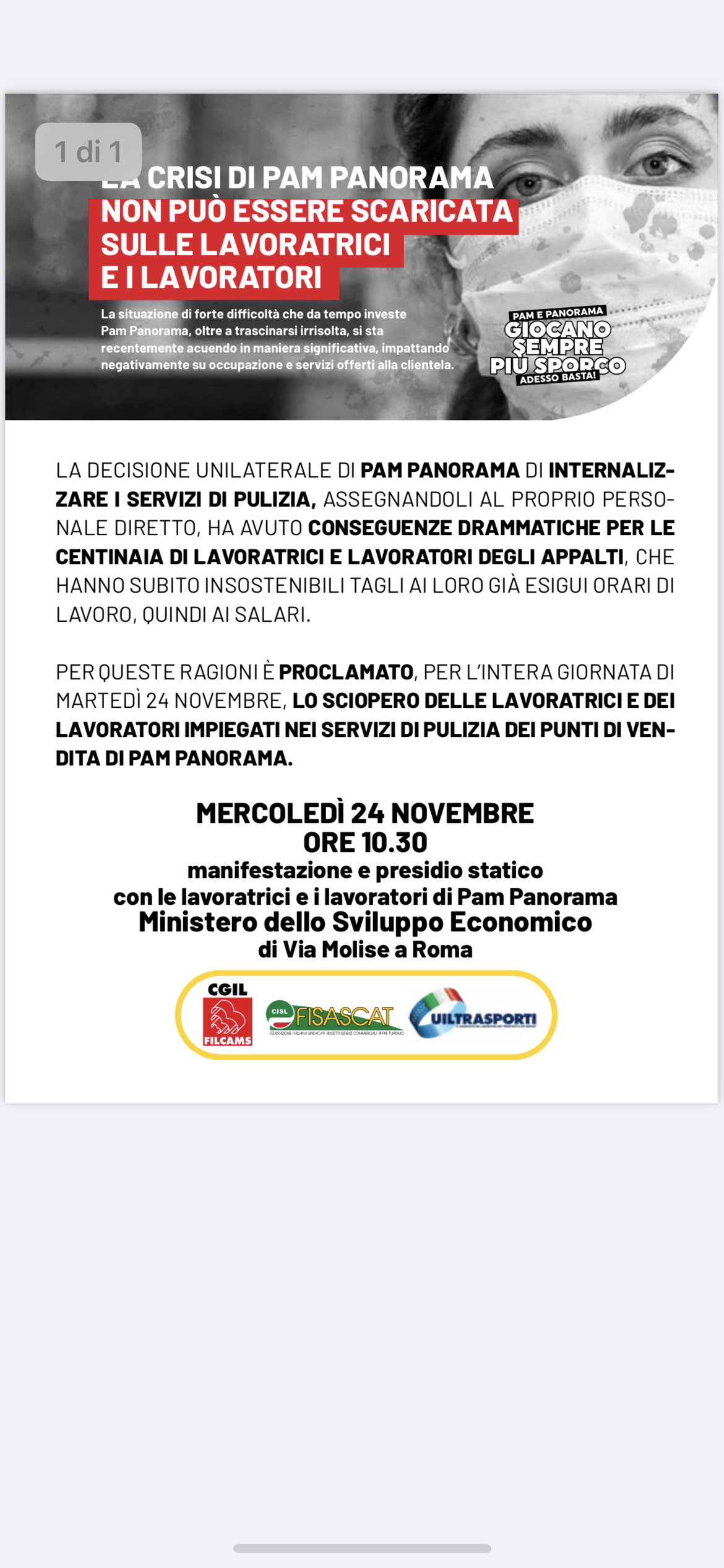 La crisi Pam Panorama non può essere scaricata sulle lavoratrici ed i lavoratori