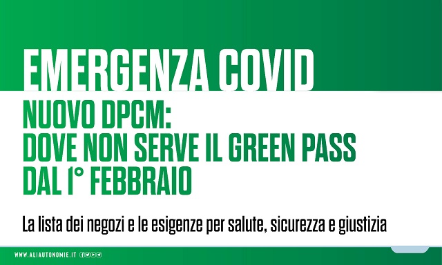 NUOVO DPCM A PARTIRE DAL 1° FEBBRAIO 2022
