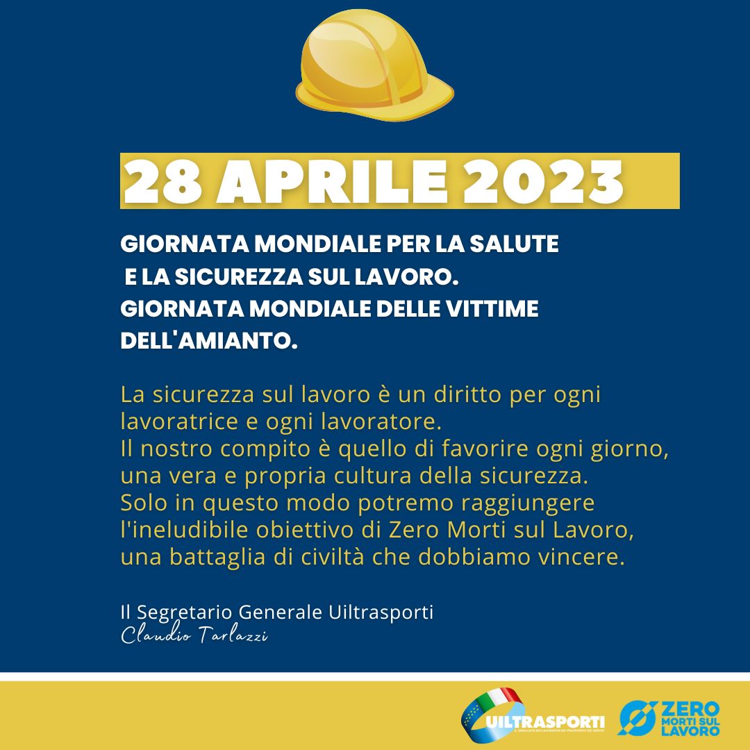 Giornata mondiale per la salute e sicurezza sul lavoro e delle vittime dell'amianto, Tarlazzi: battaglia di civiltà che dobbiamo vincere