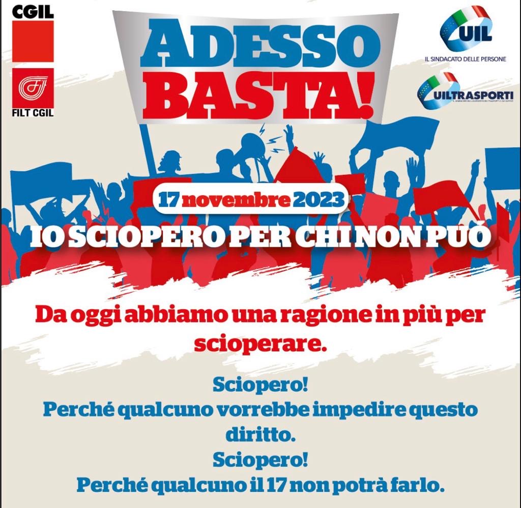 Sciopero 17 novembre, Filt-Cgil e Uiltrasporti: “Domani in piazza per i diritti e le tutele delle lavoratrici e dei lavoratori dei Trasporti, nonostante precettazione”.